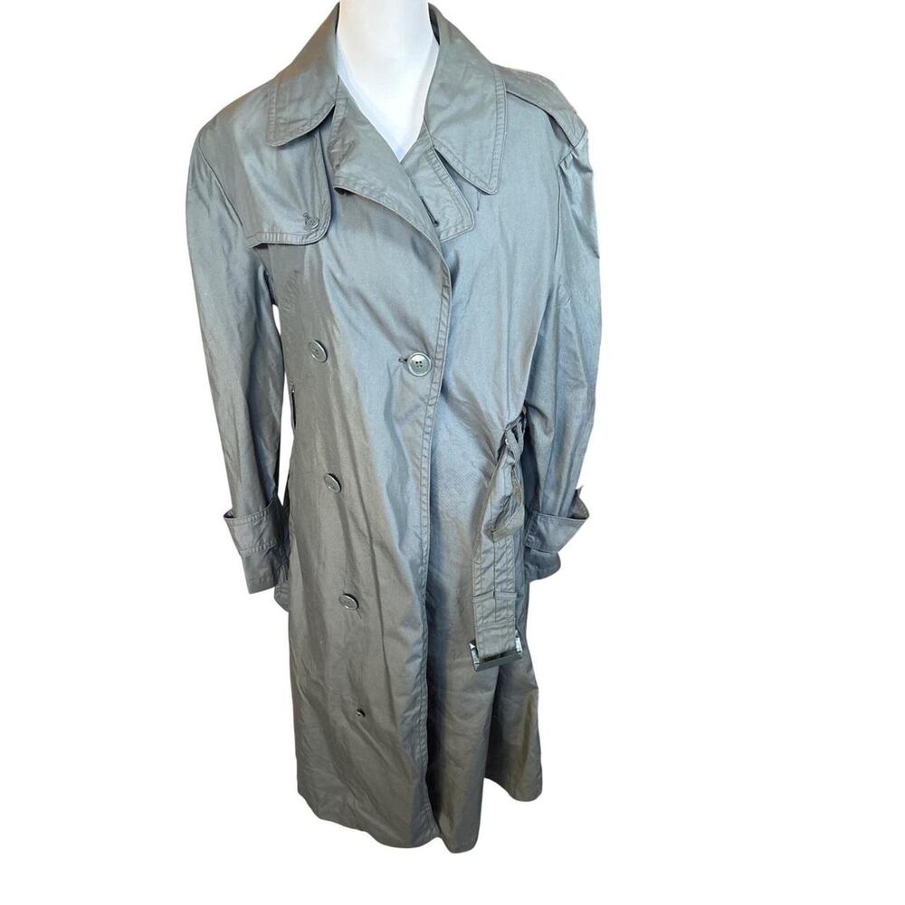 Vintage Military Trench Coat Mens 42S Olive Green Double Breasted Raincoat